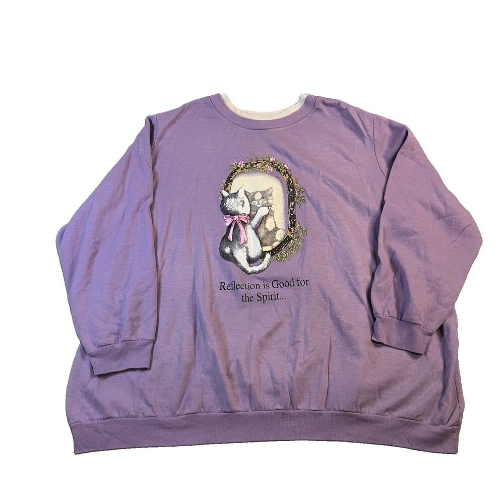 VTG Only Necessities Purple Cat Reflection Sweat Shirt Sweater Womens Size 3X